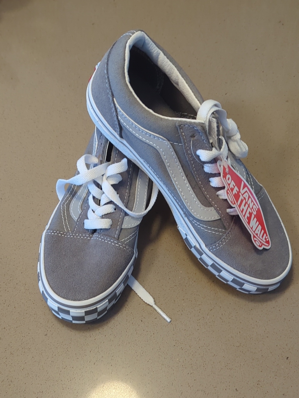 Vans Kids Gray and White Old Skool Checkerboard Trim Sneakers